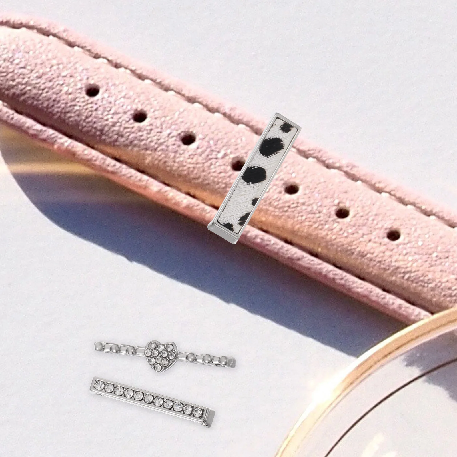 

Silver 5 Decorative Rings Compatible Silicone Metal Charm Set Watch Strap Decorations Bling charms for