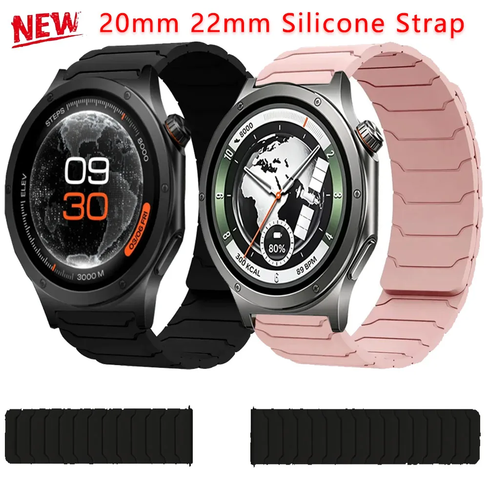 20mm 22mm Silicone Strap for Oneplus Watch 4 3 2R Lite/OPPO Watch S X3 X2 Magnetic Wristband for Amazfit Bip 6 5 Max/Balance 3-2