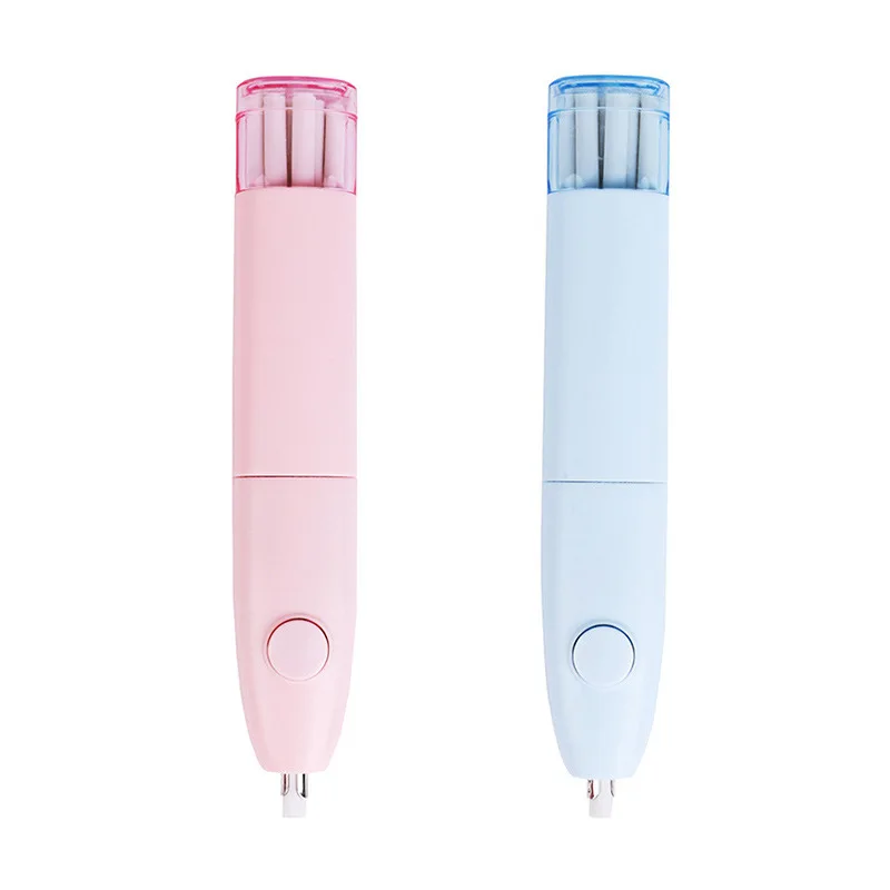 Factory Wholesale Simple Lovely Essential Tool Pink&Blue Electric Eraser Match Replacement Rubber For Cartoonist Students