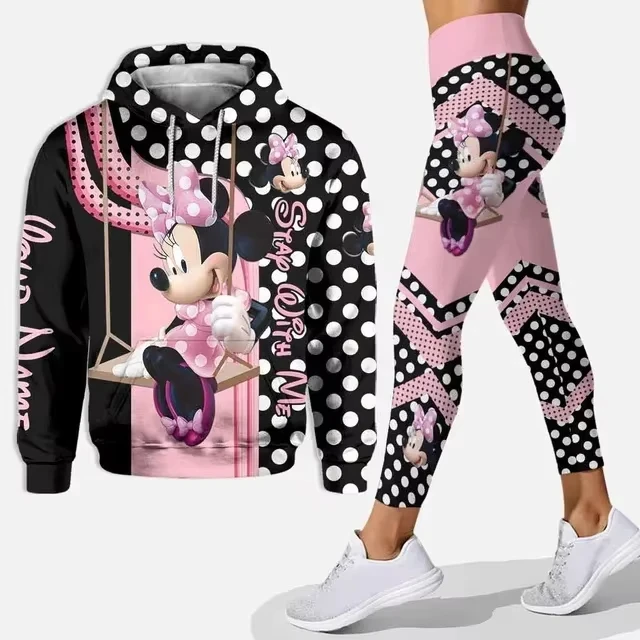 Conjunto deportivo 3D para mujer, pantalones de Yoga, conjunto deportivo de Yoga de Disney, ropa deportiva de moda esencial con capucha de fieltro y2k, novedad de 2024