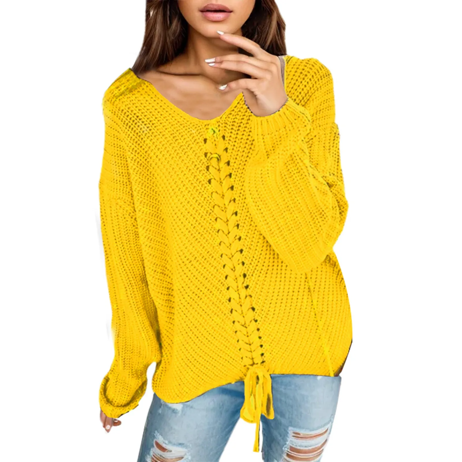 Sweater Woman Autumn Winter 2023 Long Sleeve V Neck Solid Color Women Sweaters Pullovers Knitted Jumpers Female Daily Outfit