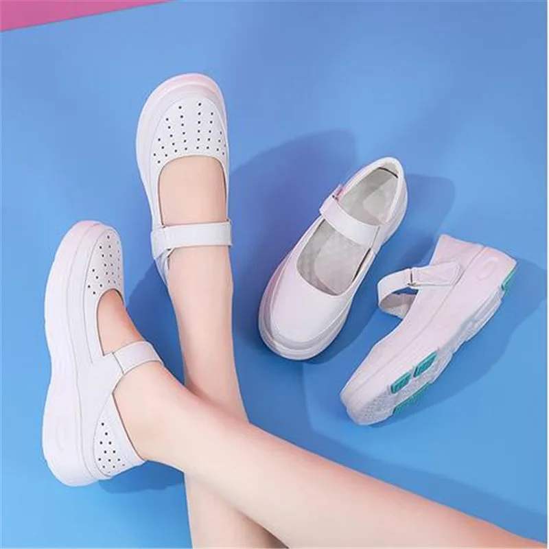 Genuine leather air cushion nurse shoes women\'s spring soft soles breathable thick soles women\'s shoes white medical shoes