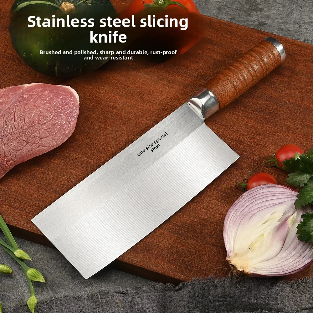 Cuchillo rebanador afilado de acero inoxidable con mango de madera para uso doméstico, cuchillo de cocina, cuchillo de utilidad de estilo chino