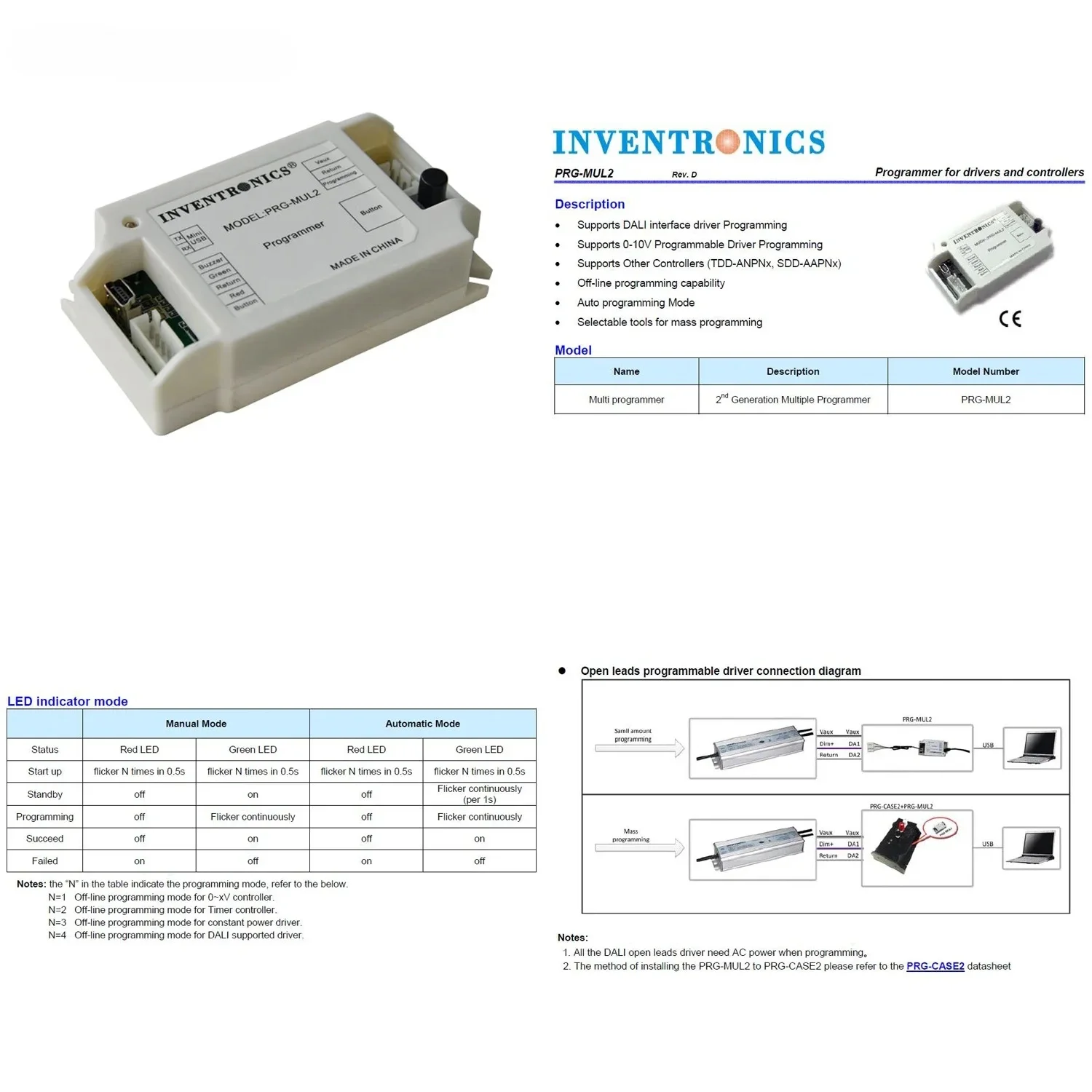 PRG-MUL2 AOC Output Current 0-5V 0-10V PWM Switch Dimmer Controller for Inventronics LED Driver Programmer