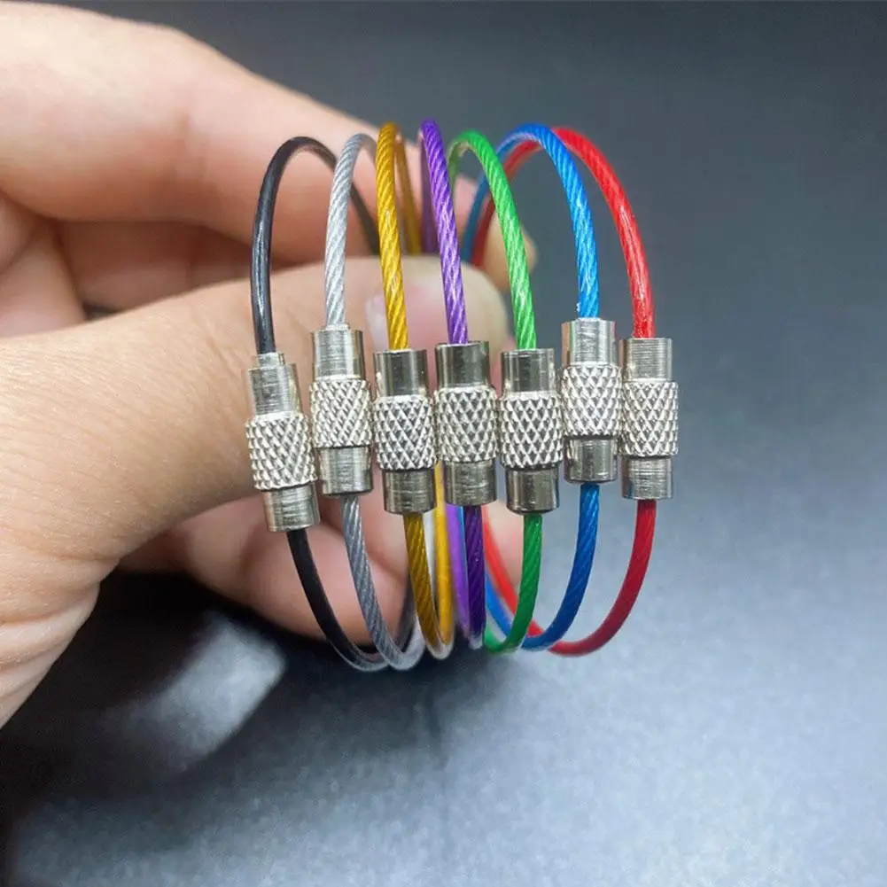 Colorful EDC Keychain Steel Carabiner Key Holder Camping Tools Tactical Screw Locking Wire Key Keychain Key Chain
