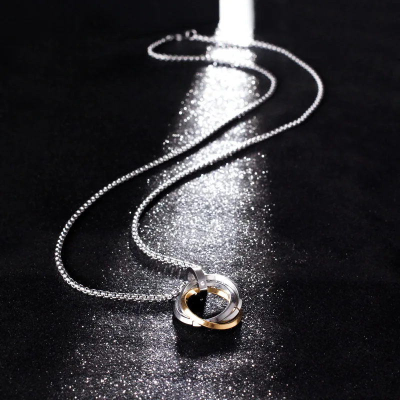 Mens Jewellery Titanium Stainless Steel Couple Ring Pendant Necklace for Men Geometric Round Eternal Necklace Party Jewelry Gift