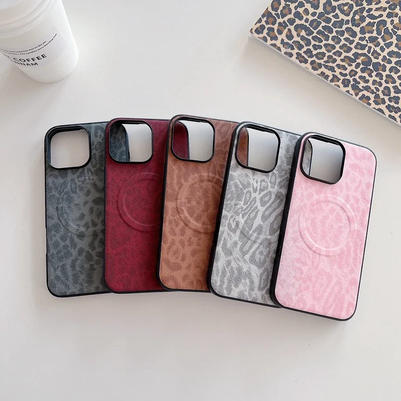 럭셔리 비즈니스 슬레 마그네틱 가죽 아이폰 17 에어 16 15 14 13 프로 맥스 레오파드 플로럴 충격 방지 백 커버 펀다스