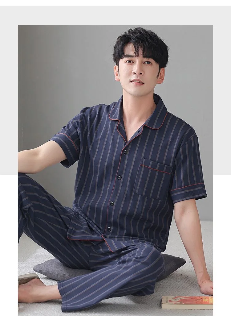 

Men's Pajamas Set Summer Short Sleeve Long Pants Thin Soft Loungewear Sleepwear Casual Outdoor Wear
