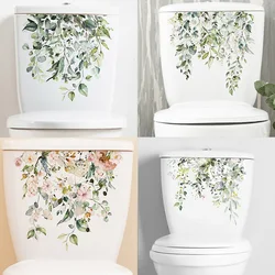 Green Plant Leaves Flower Toilet Stickers Bathroom Wall Decor Decals Living Room Home Decoration Beautify Self-adhesive Poster