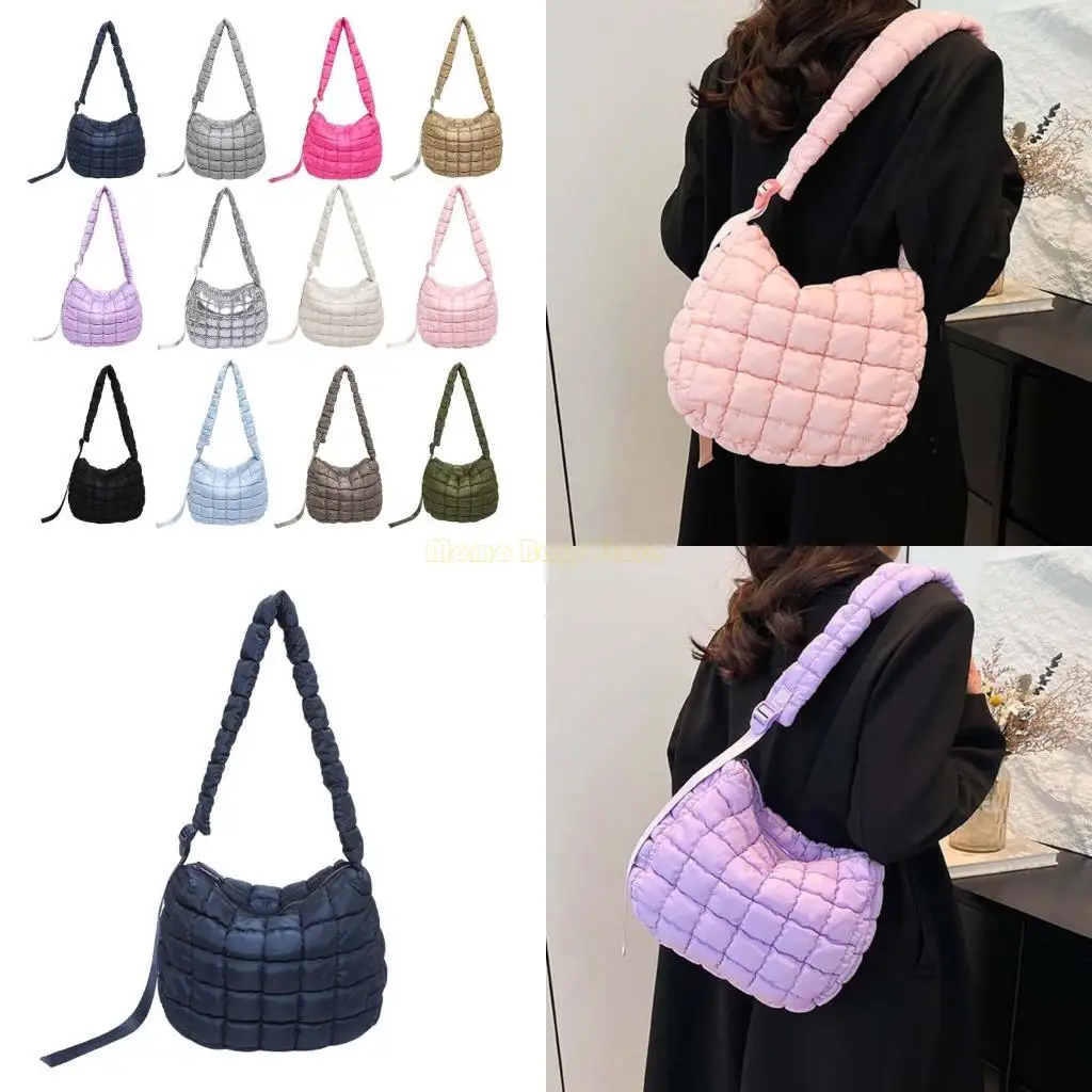 

X90D Quilted Shoulder Bag for Women Lightweight Puffer Handbag Padded Crossbody Bag Ruched Cloud Bag for Travel Shopping Work