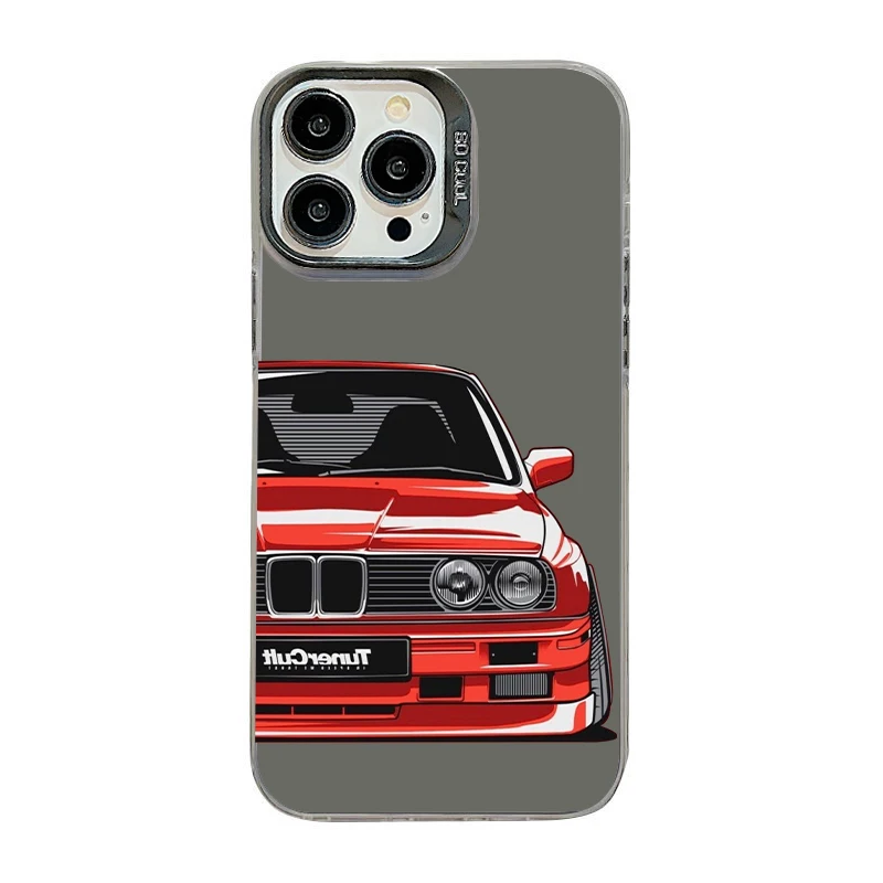 Coque de téléphone de voiture E34 pour iPhone 17 AIR 16 15 14 13 Pro 12 11 Pro Xs X XR Max Laser PC dur + étuis en TPU couverture arrière-S634P2