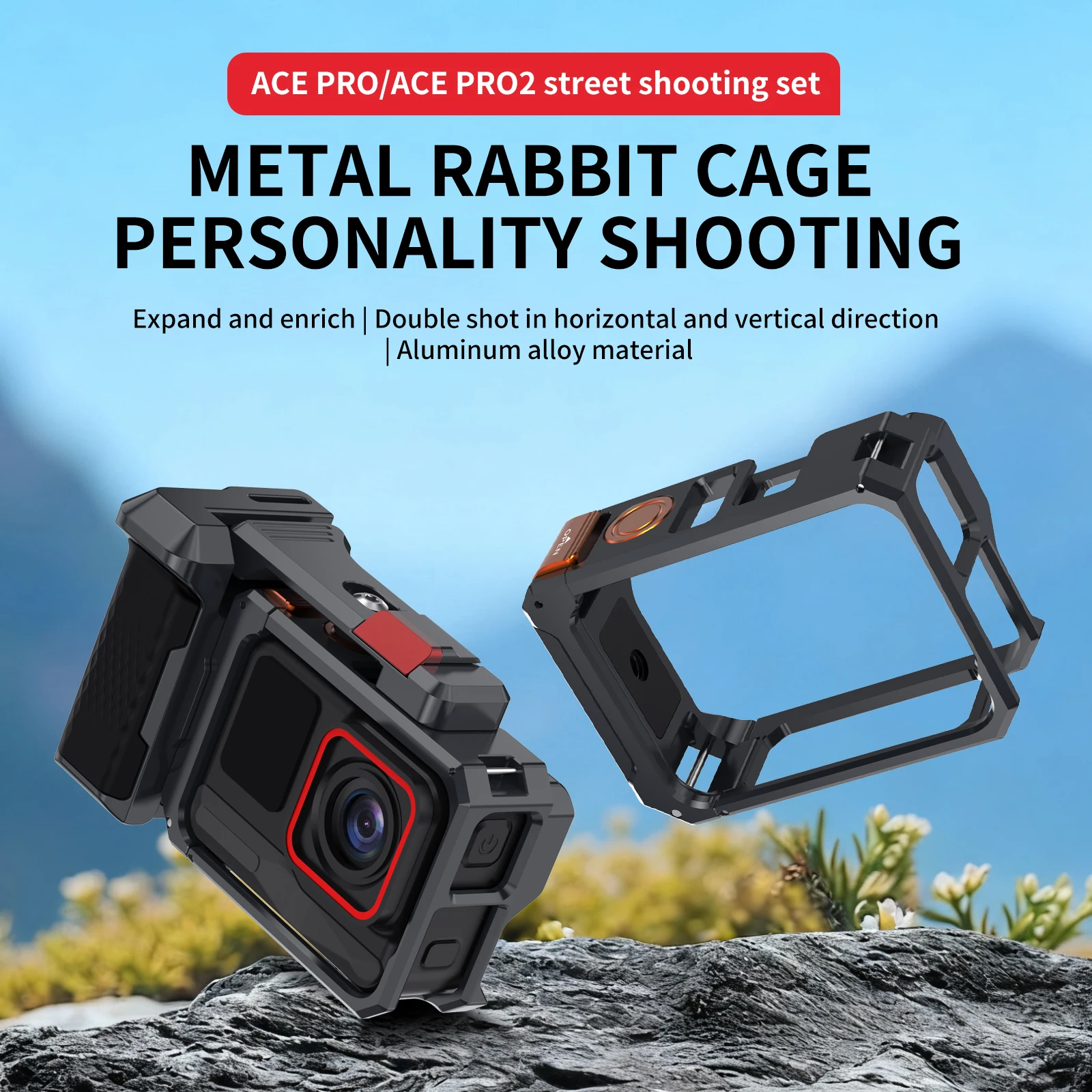 

Aluminum Alloy Camera Cage with Anti‑Slip Handle for Insta360 Ace Pro/Ace Pro 2, Magnetic Quick Release Frame, Vertical