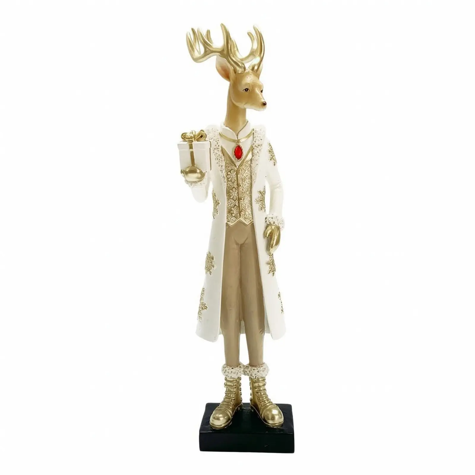 Elk Statue Decorative Figurine Resin Standing Deer Gentleman with Festive Snowflake Detail for Christmas Tabletop Ornament
