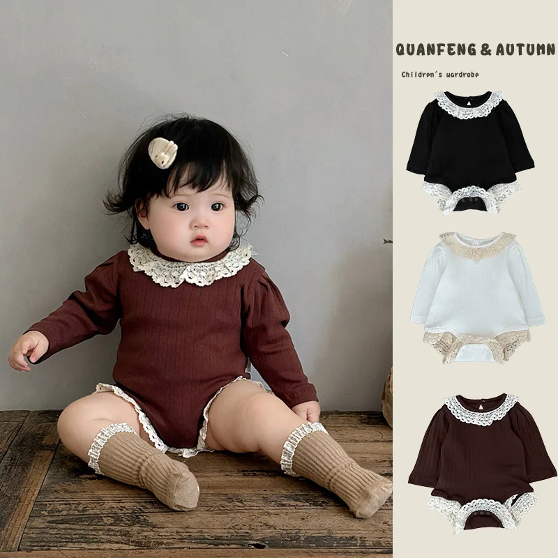 

Spring Toddler Girls Rompers Lace Collar Newborn Girls Jumpsuits Kids Baby Girls Bodysuits One-piece Infant Overalls Oneise
