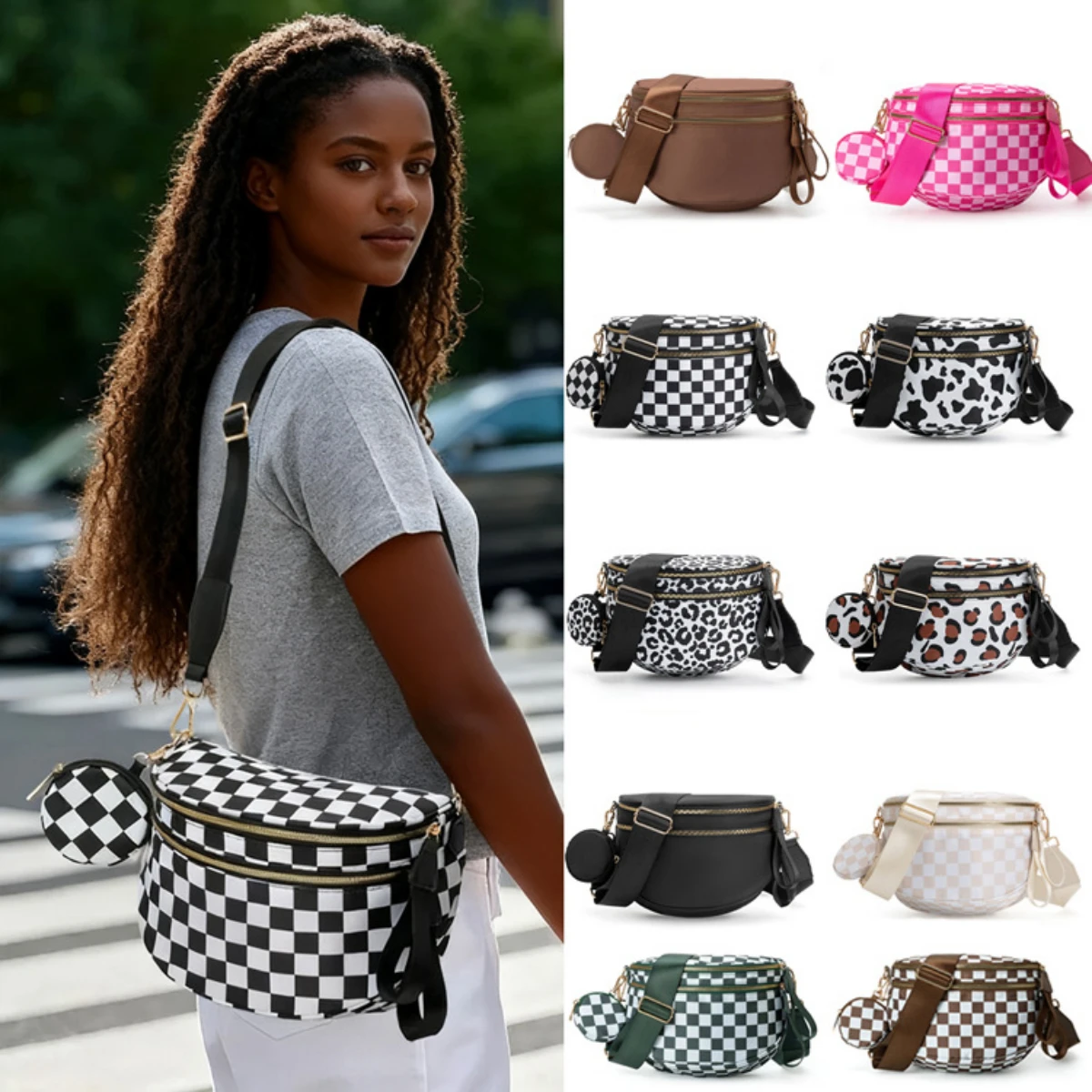 

Large-Capacity Multi-Functional Women's Checkered Waist Bag Fashionable Casual Versatile Chest Bag Single-Shoulder Bag