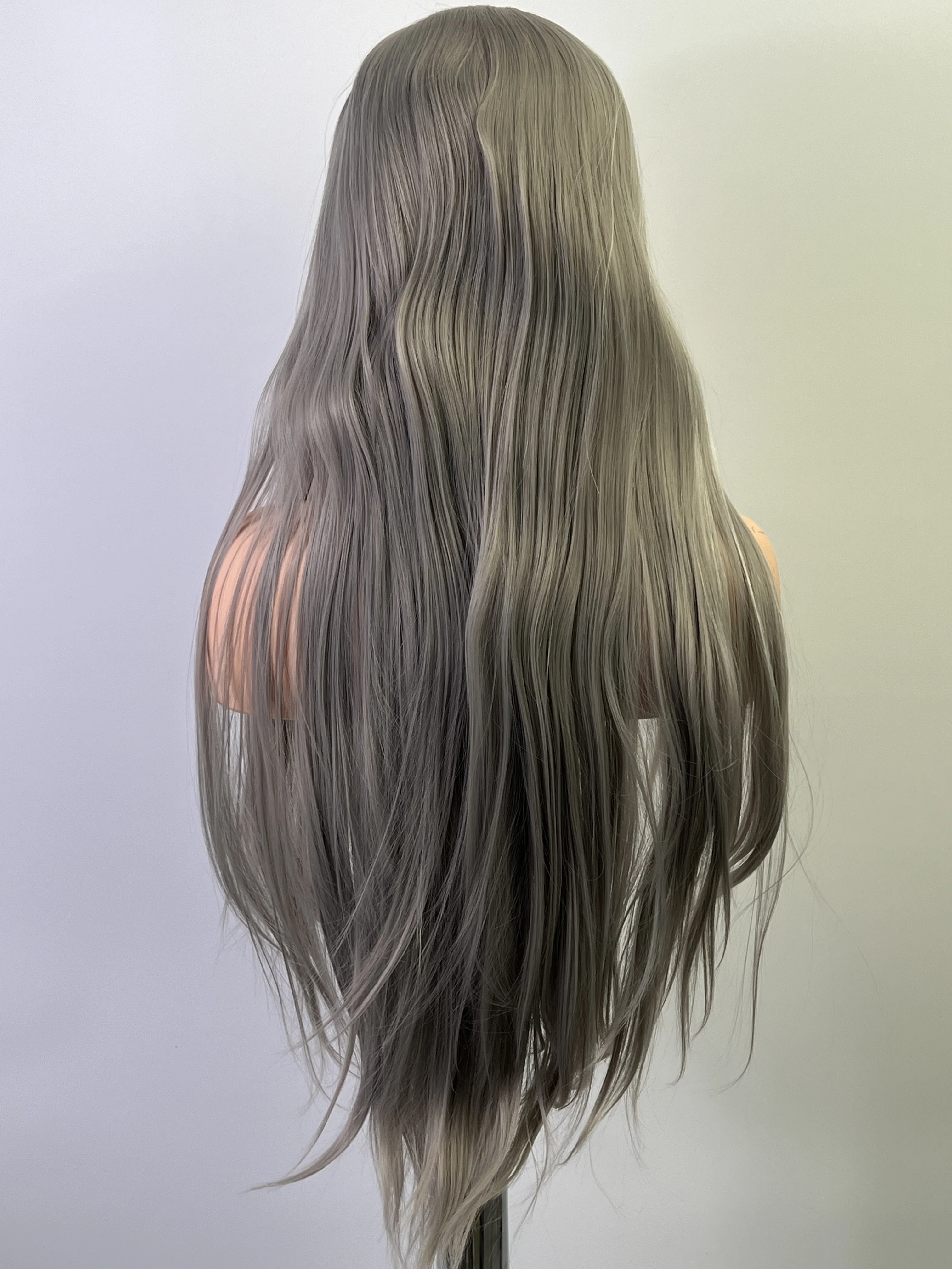 Cwigs Grey synthetic lace front wig long straight hair wig natural hairline 180Density smooth heat-resistant cosplay women's wig