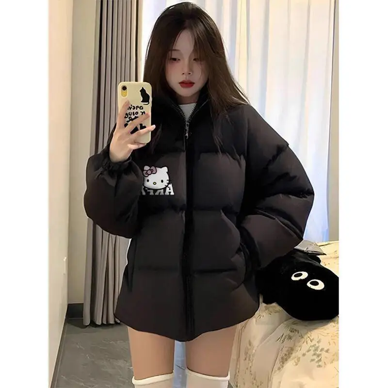 

Kitty Cat Cute Cartoon Cotton Jacket Women's Winter Loose Warm Cotton Coat Trend Korean Version Versatile Zipper Coat