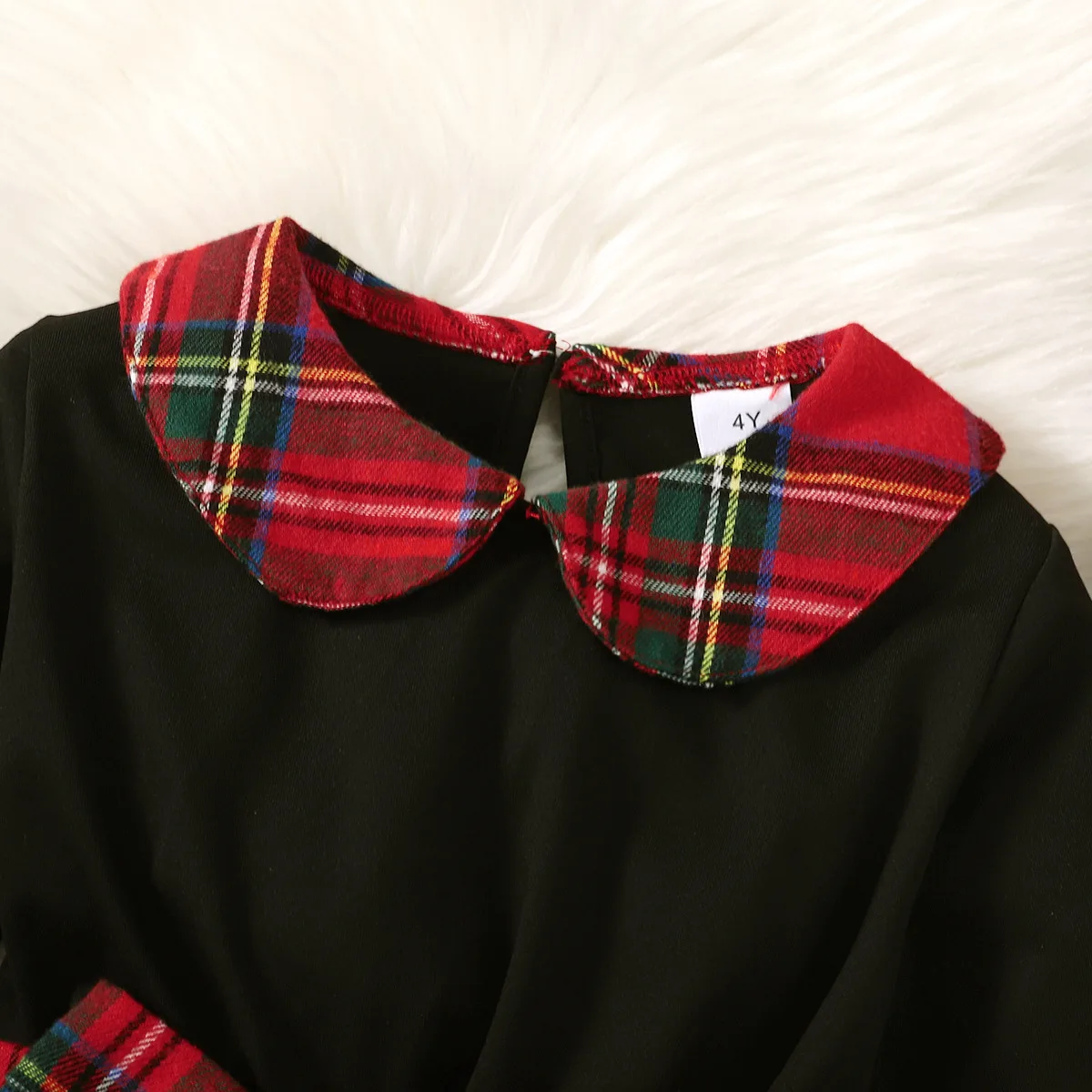 Autumn And Winter 4-7 Years Old Cool Girl Dress Long Sleeve Checkered Patchwork Top Princess Dress With Hat