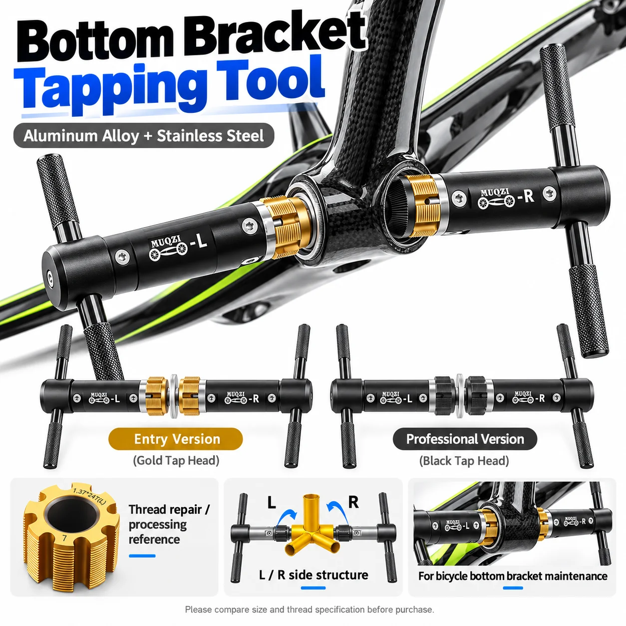 MUQZI Bike Bottom Bracket Thread Tapping Tool BC 1.37 Bottom Bracket English Thread Repair Tap Bicycle T Handle Screw Tap Tools