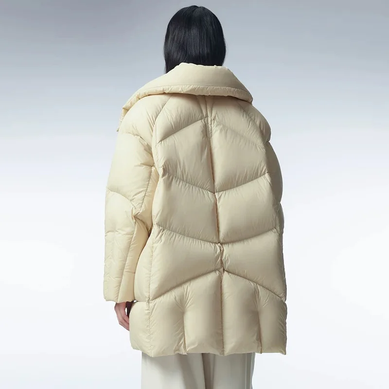 90%ホワイトダックダウン スノーパーカー ミドル丈 ビッグカラー ダウンコート ジャケット レディース 冬 2025 厚手 パファージャケット