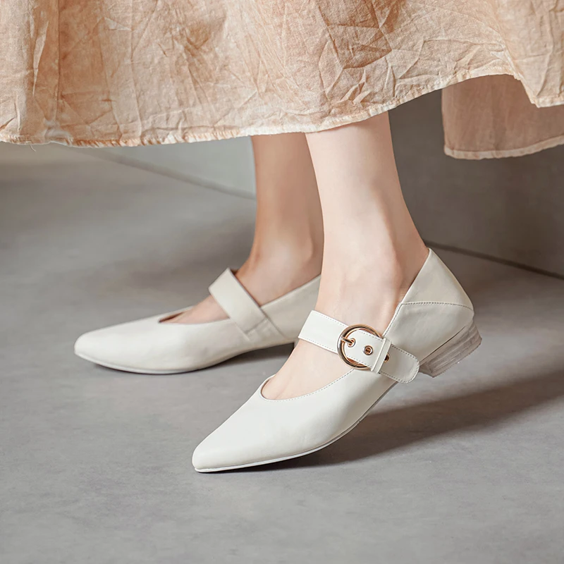 2025 ريترو الشقق أشار تو ماري جين امرأة الشقق أحذية بسيطة السيدات عالية الجودة جلد الحصان ربيع الخريف خمر الأحذية #5