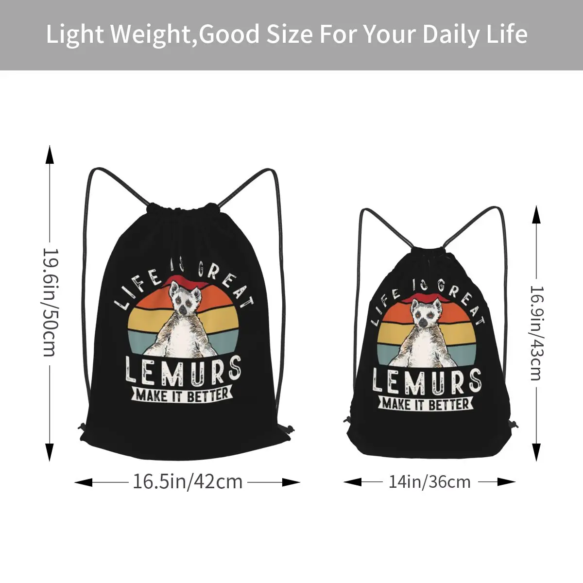 Ring-Tailed Lemur Life Backpacks Multi-function Drawstring Bags Sports Bag Book Bags for Travel Students