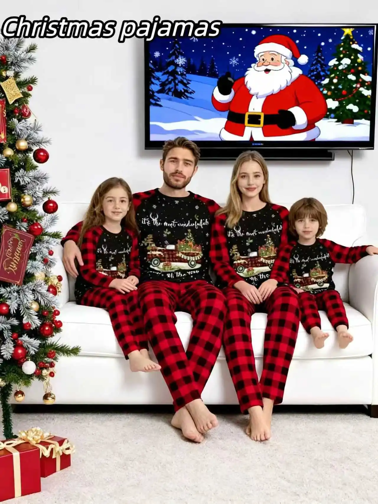 [Men/Women] Couple Style Christmas Pajamas and Loungewear New Year Christmas Gift Print Parent-Child Set Holiday Loungewear Set Long-Sleeve Long-Pants Pajama Set Men's or Women's Children's Pajamas