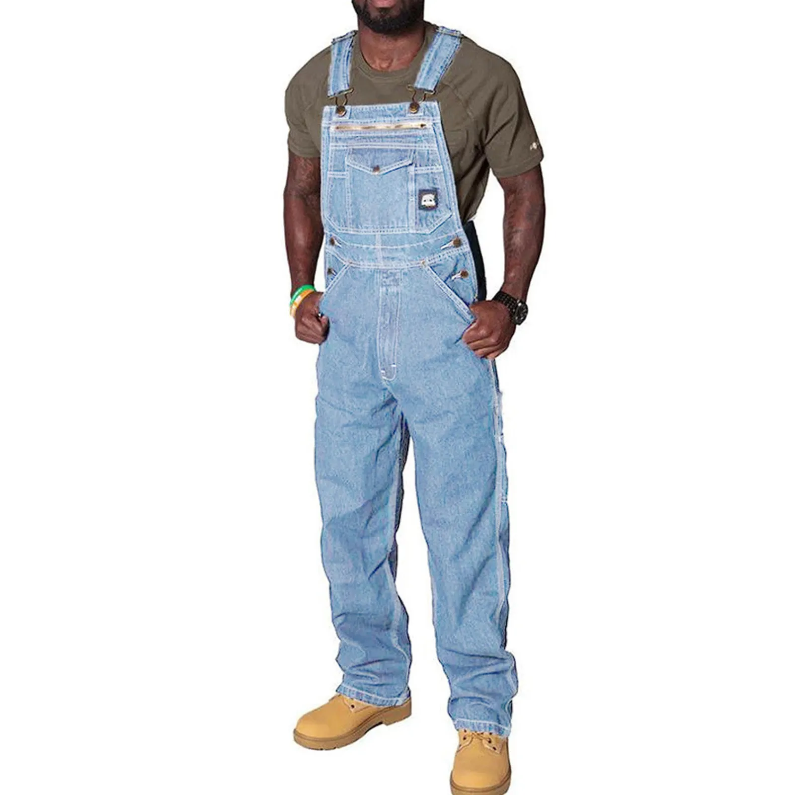 Streetwear Heren Effen Kleur Denim Bib Overalls Casual Daily Denim Jumpsuit Mode Jeans Mannelijke Jarretel Lange Broek