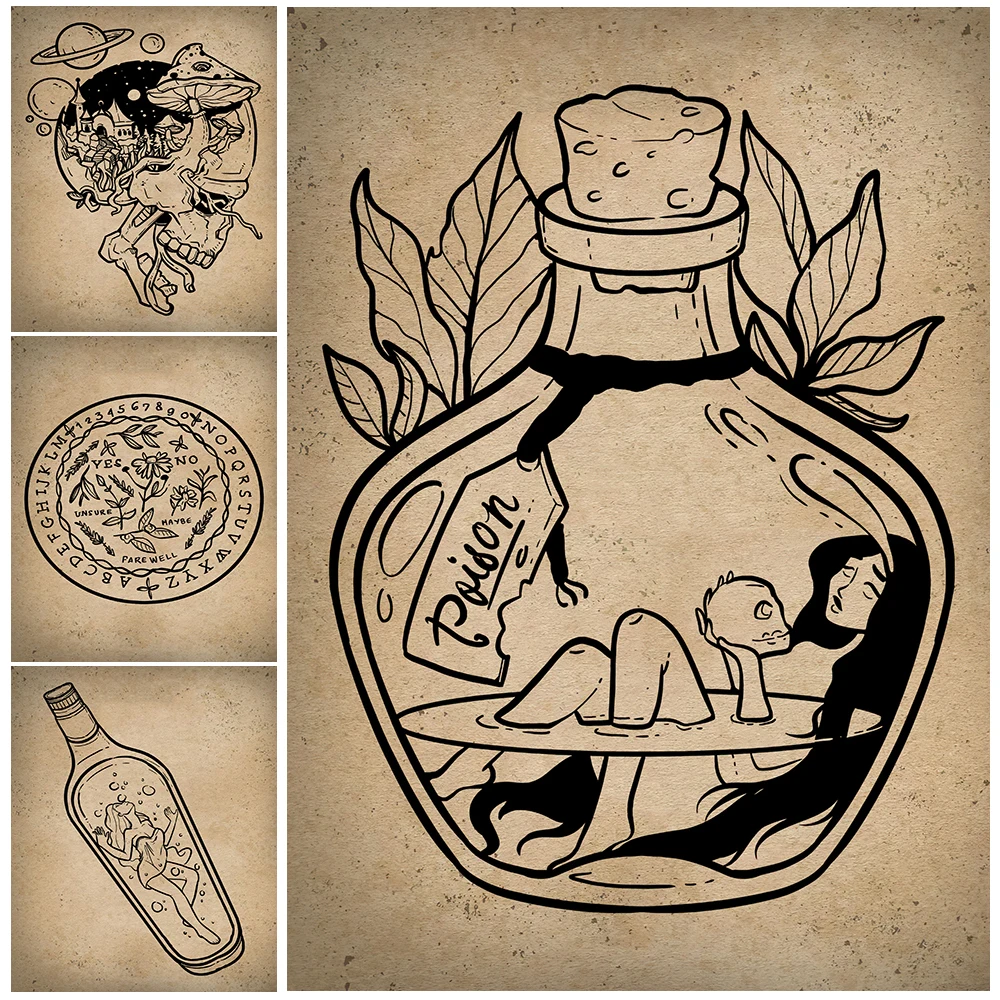 

Poison Witch Ouija Board And Potion Witch Vintage Wall Art Canvas Painting Medusa Mythology Retro Poster And Print Home Decor