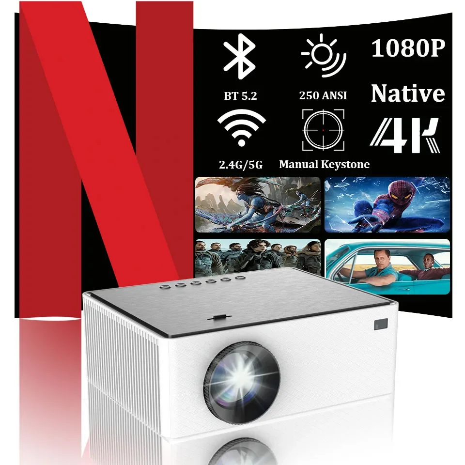 

HT20 4K Projector 250Ansi Lumen Android11 LED Beamer Full HD 1080P Video Home Theater Keystone 5GWiFi Portable Projector