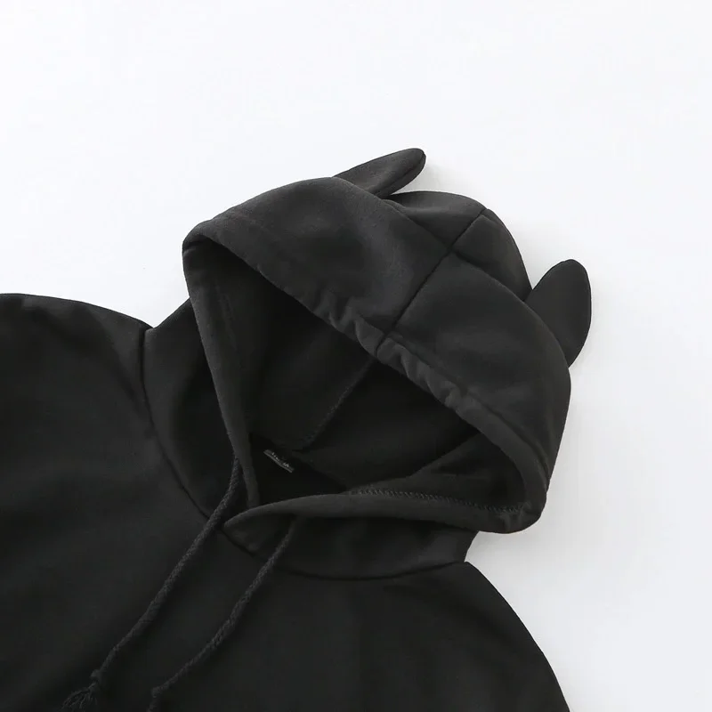 مضحك لطيف القط طباعة كم طويل المحاصيل القمم المرأة 90s الجرافيك آذان القط اقتصاص هوديس جميع المواسم عادية الجرافيك Y2k مقنعين