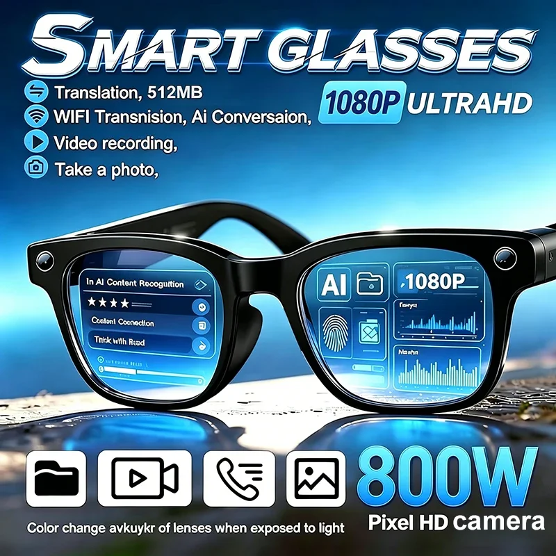 800W Pixel Camera Smart Glasses Video Recording AI Photo Recognition Bluetooth Call Voice Translation Sunglasses For Men Women