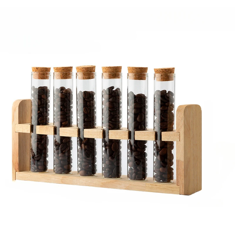 Coffee Bean Display Rack Tea Wooden Sealed Jar Storage Rack Display Rack Set Glass Storage