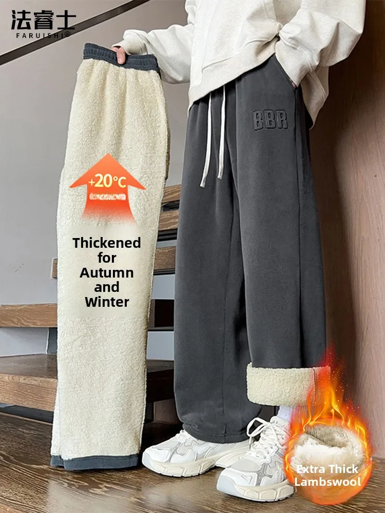 

Мужские утепленные брюки из овечьего флиса с прямым кроем, на флисовой подкладке, для осени и зимы, большие размеры, для спорта и отдыха