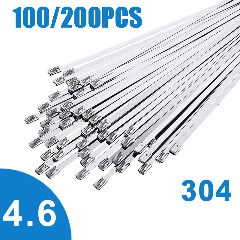 304 Stainless Steel Self-Locking Cable Ties Coated Metal Zip Ties for Exhaust Pipe Automotive Industrial Securing Rustproof
