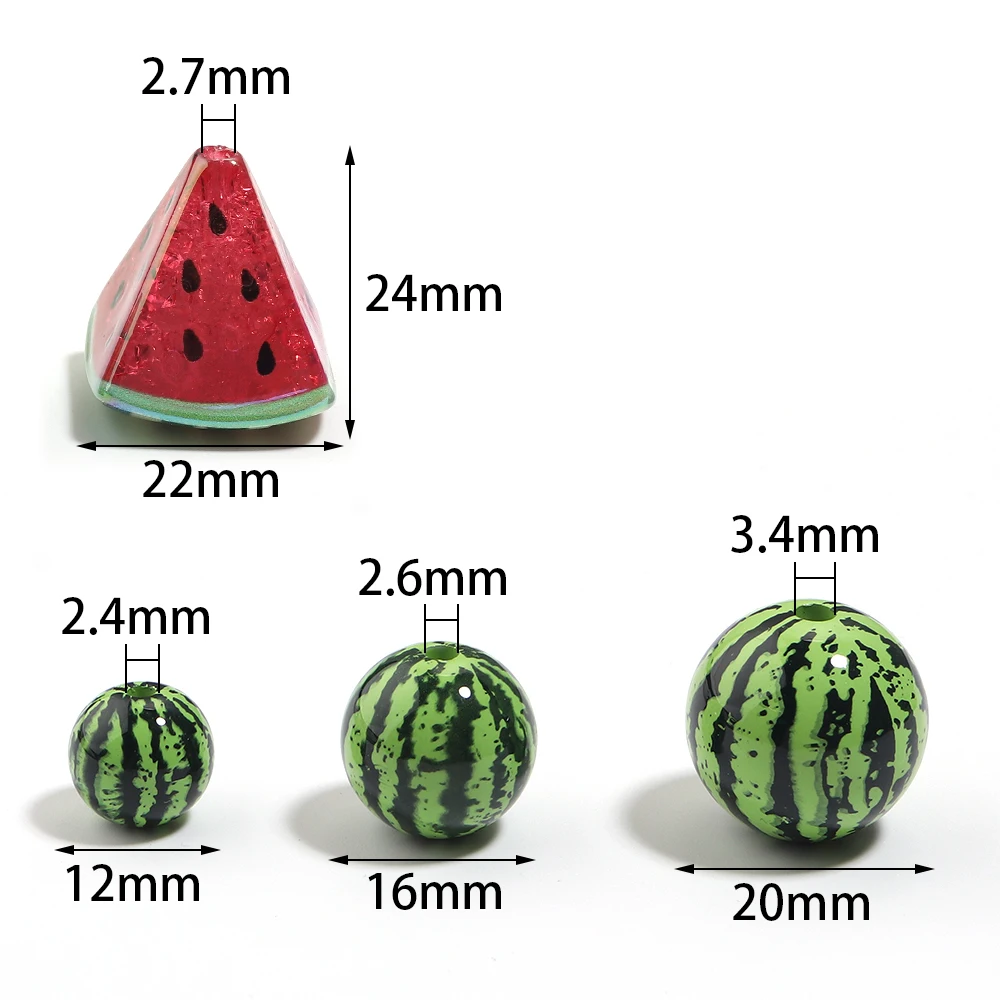 5–10 Stück wassermelonenförmige Acrylperlen, lose Abstandshalter-Obstperlen für die Schmuckherstellung, DIY-Schlüsselanhänger, Armband, Halskette, Zubehör – Detail 1