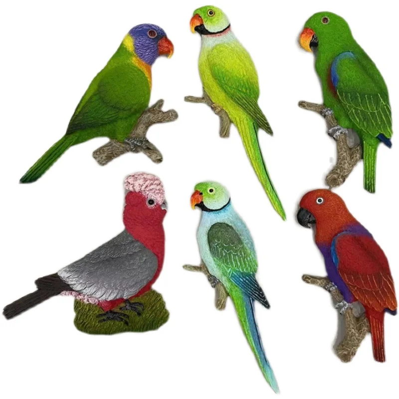 Hand-painted Blue-winged Ring-necked Rainbow Parrot 3D Fridge Magnets Tourism Souvenirs Refrigerator Magnetic Stickers Gift