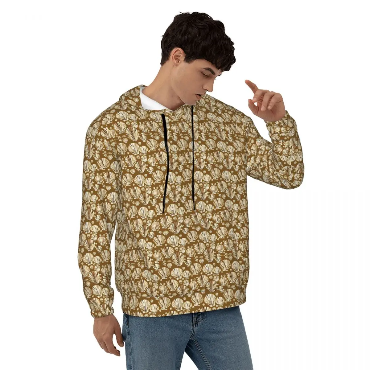 Brown And Beige Sea Shells Casual Hoodies Kawaii Velvet Warm Sweatshirts Autumn Long-Sleeve Streetwear Oversize Hoodie Present