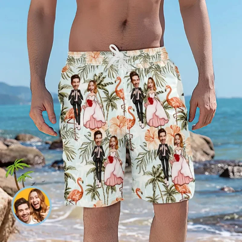 Custom Couple Face Beach Shorts Romantic Wedding Short Pants Funny Pineapple Shorts Swim Trunks Couple Shorts Couple Gift