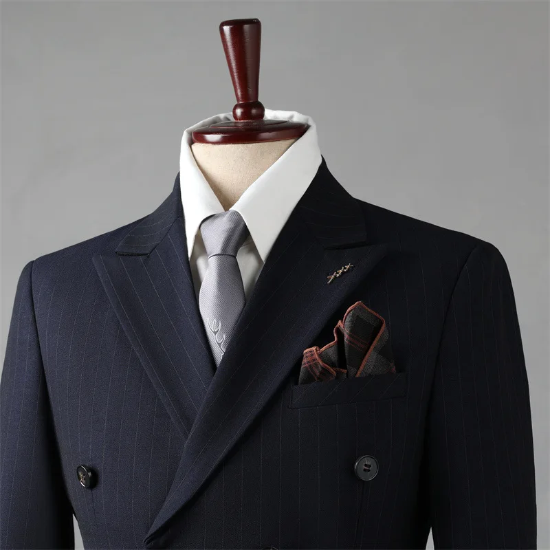 

(24)) Double-breasted Striped Suit for Men, Groom Wedding Dress