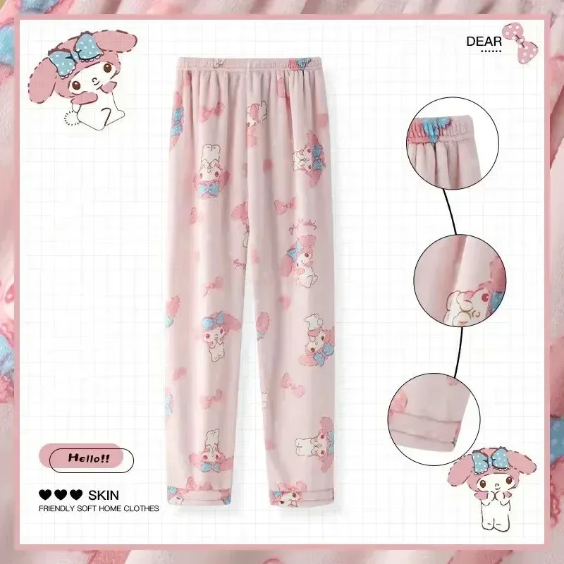 Anime feminino e masculino Pijama de flanela, PJ Fashion, Kawaii, Desenhos animados de lã, Casual Home, Mini, Sanrio, Kuromi, My Melody, Cinnamoroll