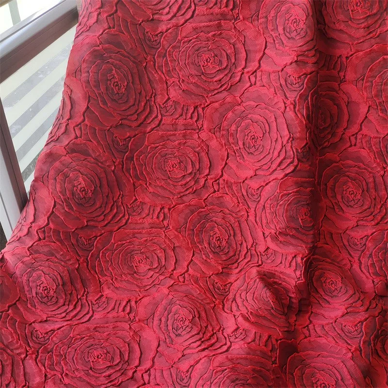 

The fabric of jacquard large floral dress fashion skirt is dark red three-dimensional soft wide throw pillow