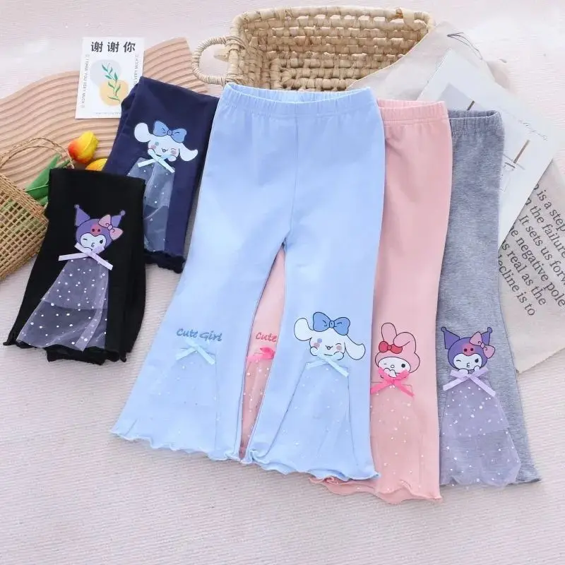 

Sanrio, новый стиль, брюки-клеш, брюки с героями мультфильмов «Hello Kitty», модные универсальные брюки, модный весенне-осенний стиль