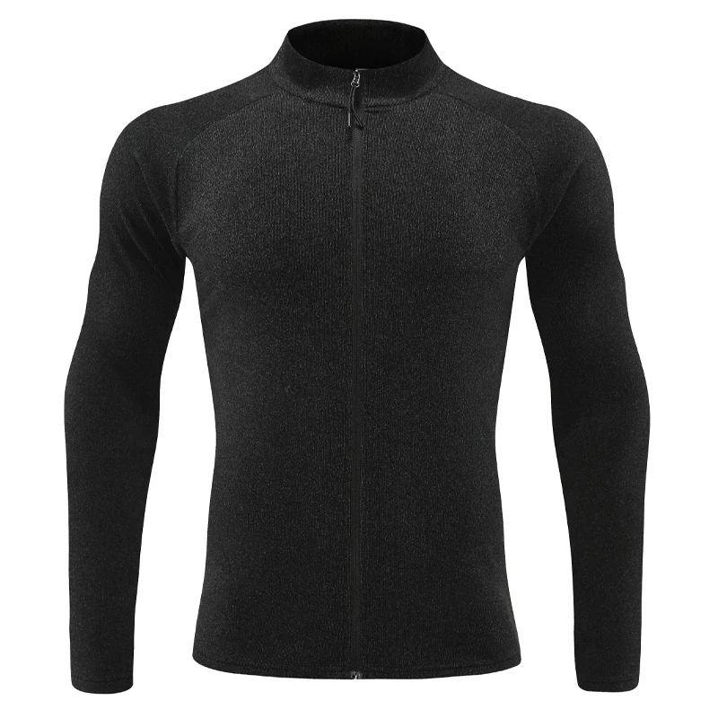 Long Shirts Men Good Sports Zipper Fitness Traning Quick Drying Warm Base Layer Stand Collar Slim Velvet Workout Running Tee