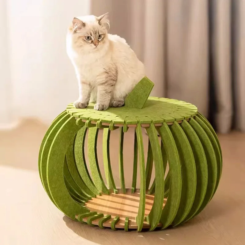 

Fun Pumpkin Shaped Cat Bed for Indoor Covered Cats House Cave Hideaway Cute Modern Condo for Small Pet Large Kitten Kitty