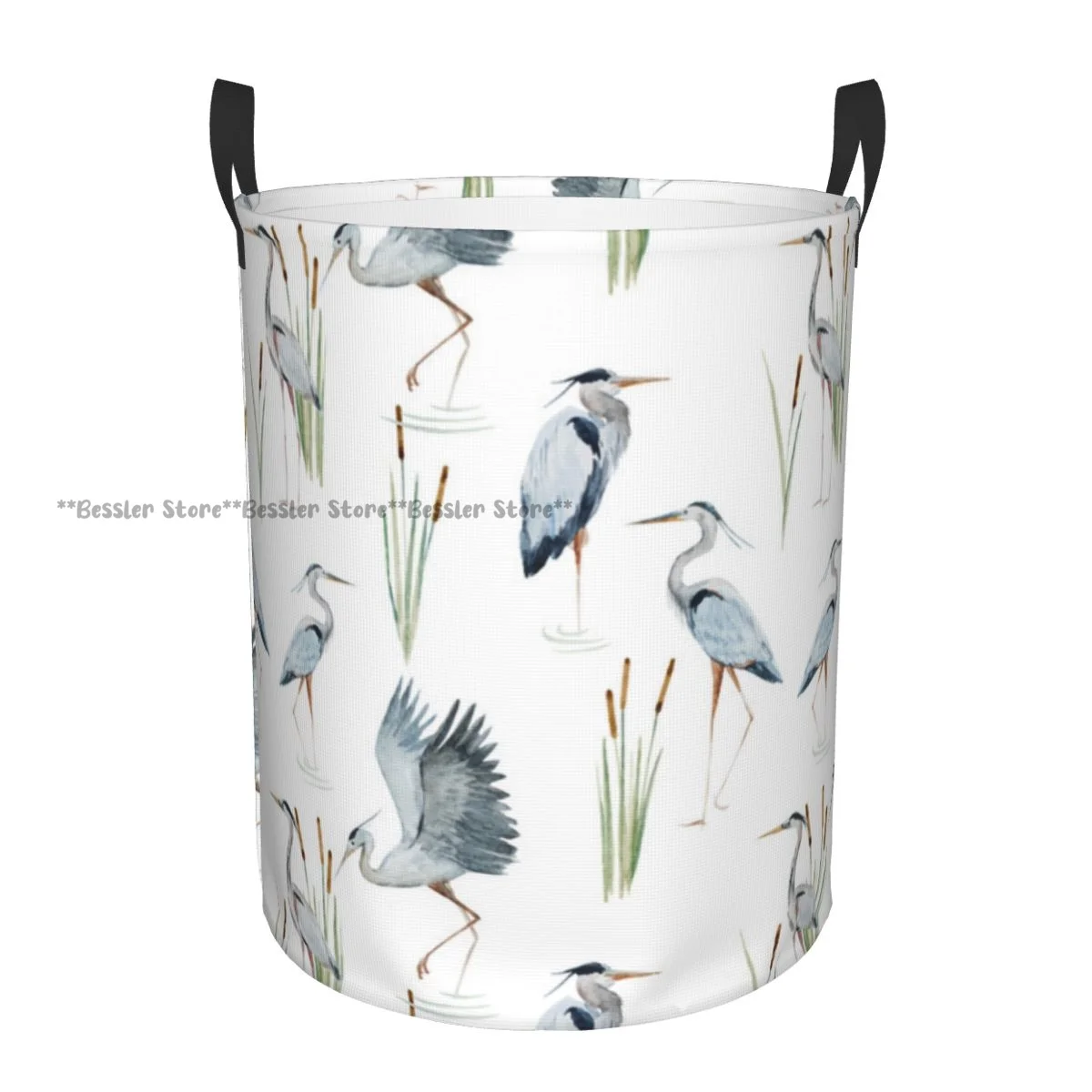 

Heron Birds And Bulrush Water Foliage Growth Wilderness Tropical Lands Waterproof Storage Bag Household Dirty Laundry Basket