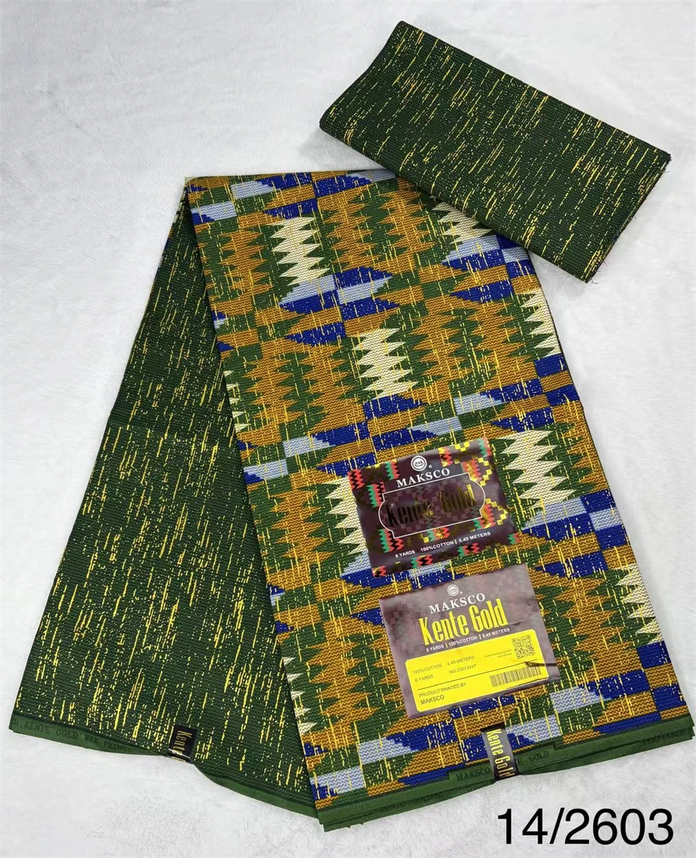 Golden Wax Fabric Kente 100% Cotton African Wax Prints Pagne Nigeria Ghana Tissu 6 Yards For Women Sewing Dress Loincloths