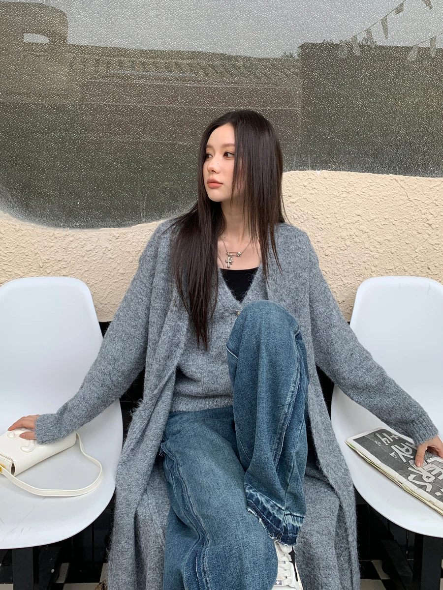 

Комплект LREEDOM: осенне-зимний вязаный кардиган средней длины и жилет, модель L3302, женский модный ансамбль