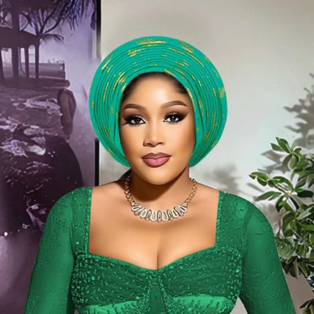

Nigerian Wedding African Auto Gele Headtie Muslim Turban Cap Arab Indian Hat Female Head Wraps Hijab Bonnet Scarf Turbante Mujer