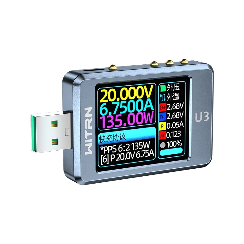 WITRN USB Tester U3 3.1 PD Decoy 28V Fusion Fast Charging UFS Aging EPR Voltage And Current Meter